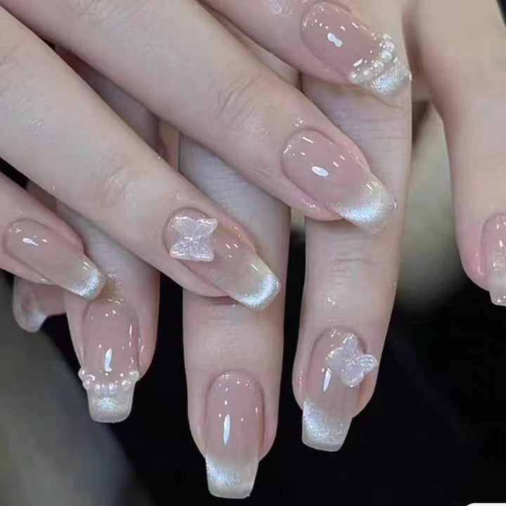 Artistic Press-On Nail Set with Unique Bow and Heart Accents Kalsten