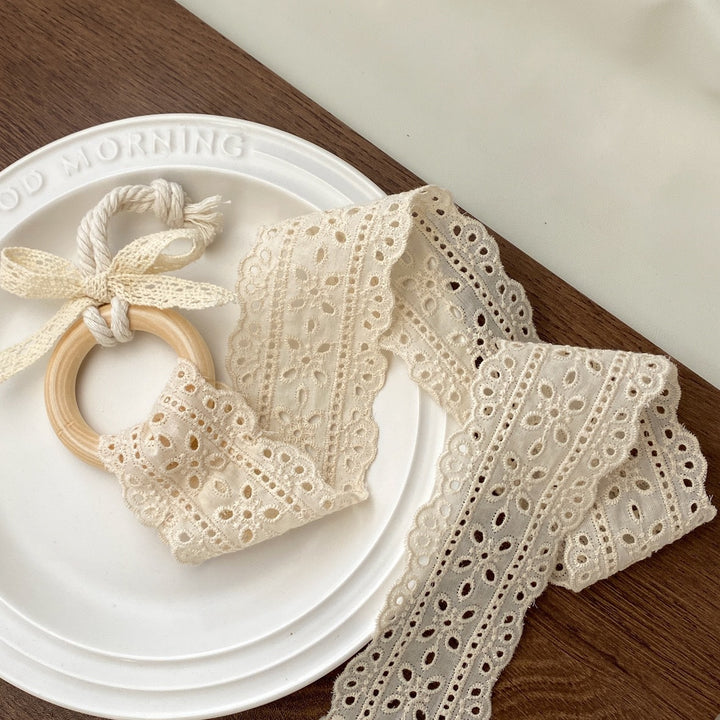 Wooden Elephant Teether with Organic Lace Sensory Ribbon