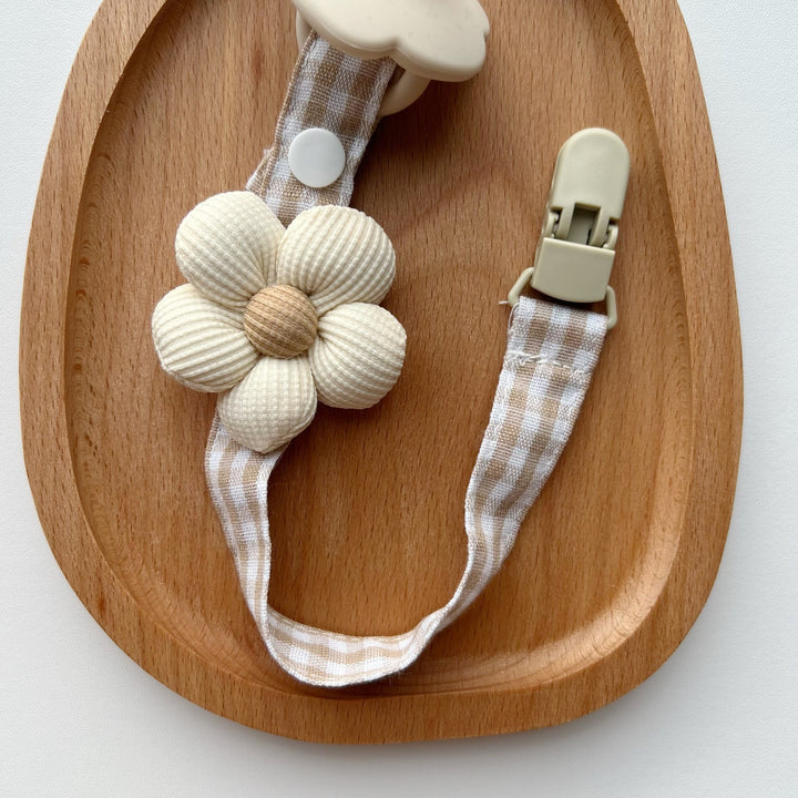 Floral Fabric Pacifier Clip with Gingham Cotton Strap