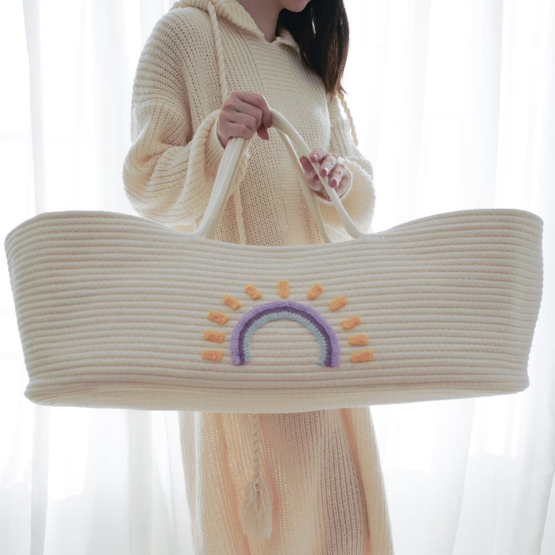 Braided Rope Storage Basket with Sturdy Handles and Decorative Felt Emblem