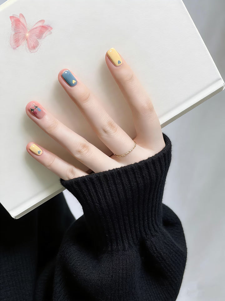 Artistic Press-On Nail Set with Cross and Ombre Design