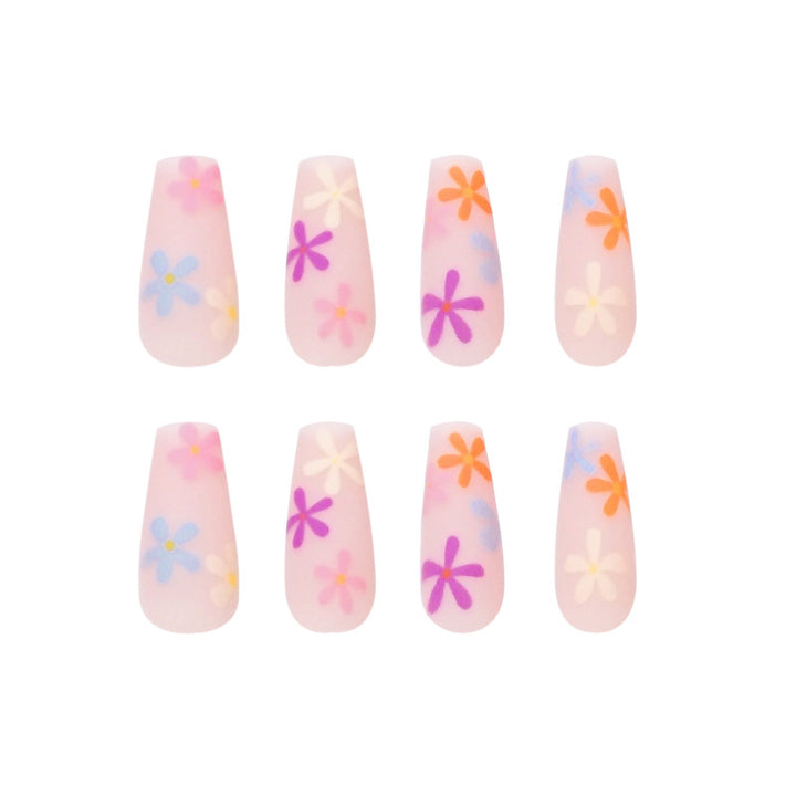 Artificial nail extensions with colorful floral pattern Kalsten