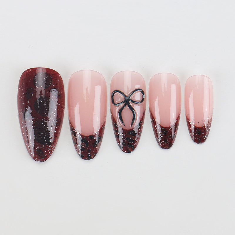 Artistic Stiletto Press-On Nails with Unique Black and Red Design Kalsten