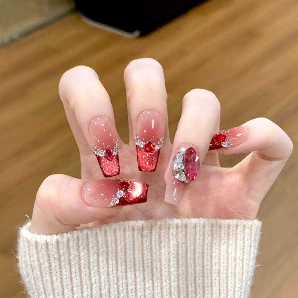 Ombre Stiletto Press-On Nail Art with Gem Accents Kalsten