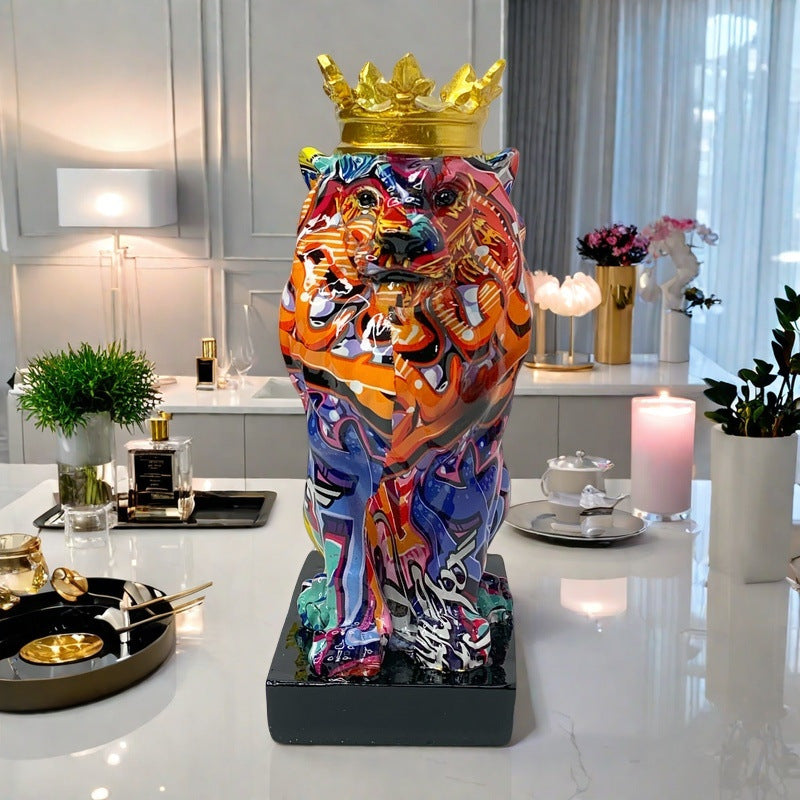 Colorful Lion Sculpture with Crown Kalsten