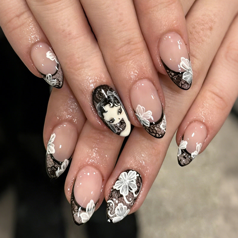 Artificial nail set with elegant tips and floral decorations Kalsten