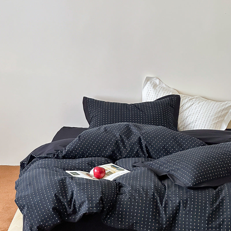 Breathable cotton bed linen set with fine dot stripe texture