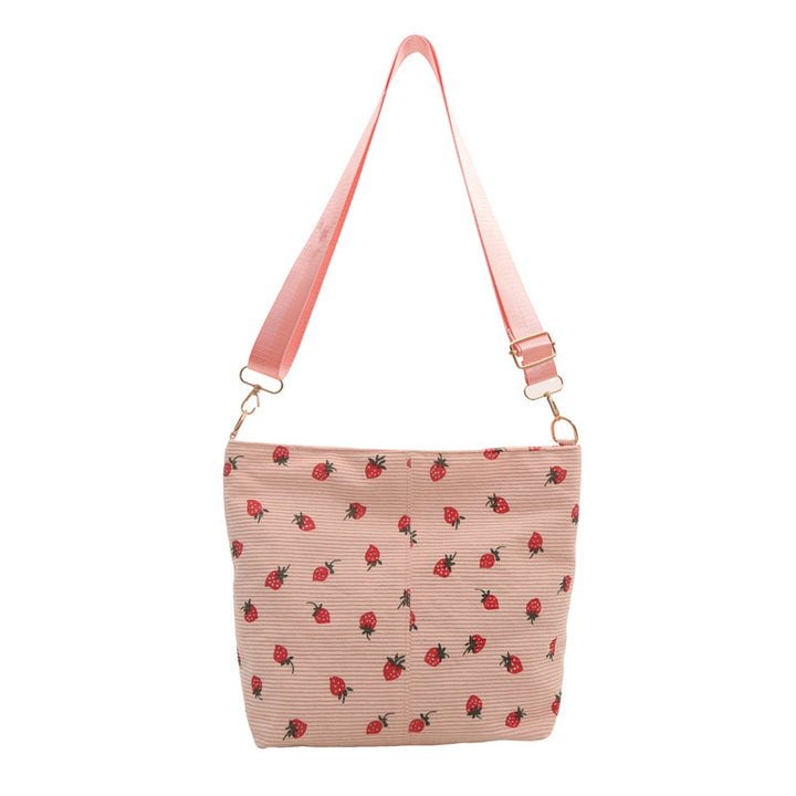 Playful Strawberry Print Fabric Crossbody Bag