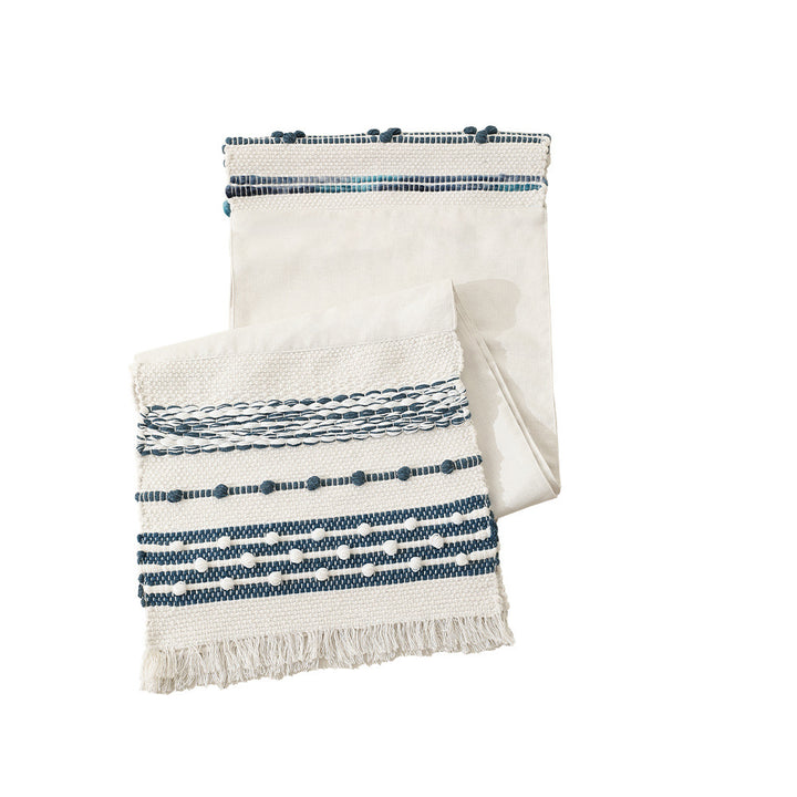 Woven cotton table runner with fringes and textured pattern Kalsten
