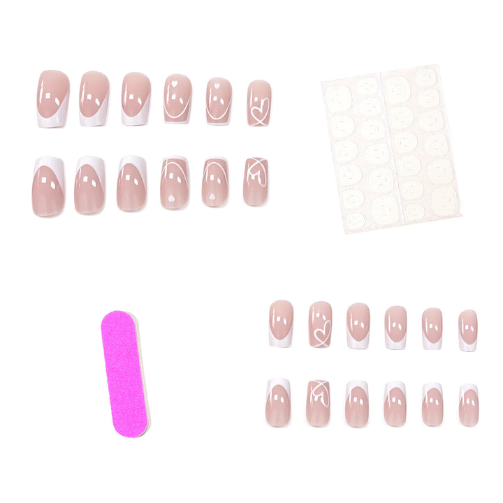 Heart-Embellished French Tip Nail Art Kalsten