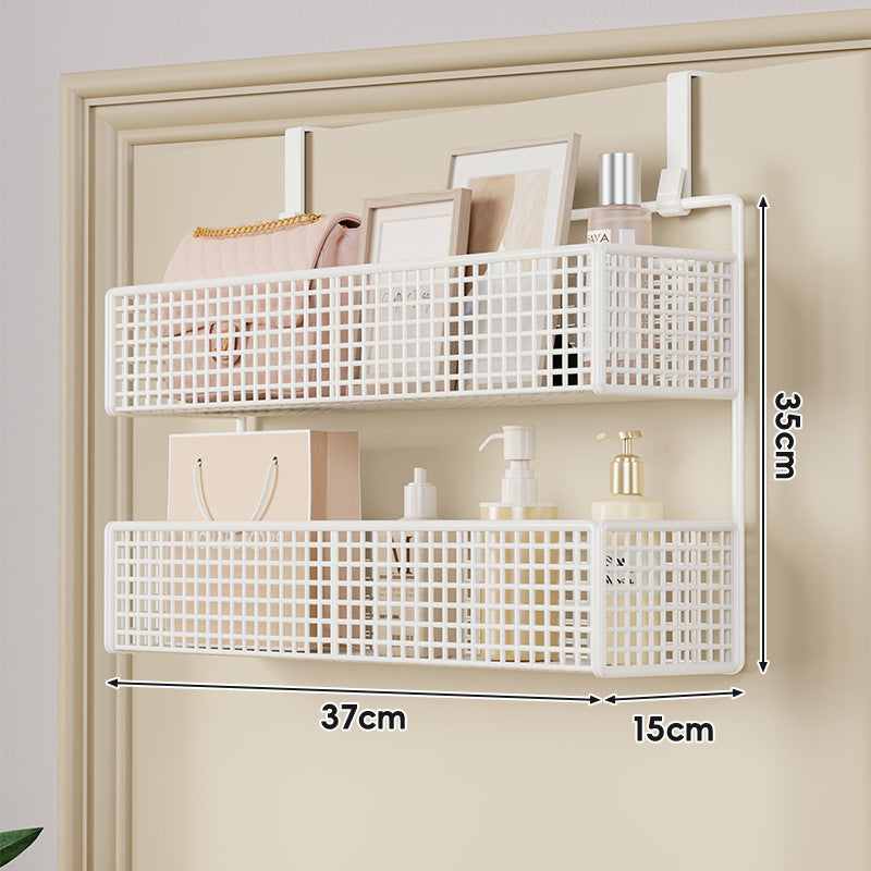 Over-Door Hanging Double-Tier Ventilated Mesh Storage Basket Organizer with Hooks