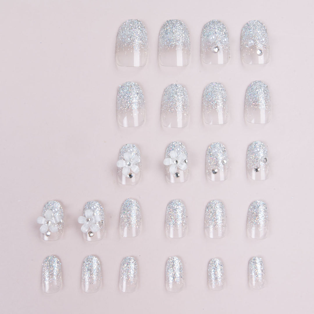 Decorative Press-On Nail Art Set with Floral Accents
