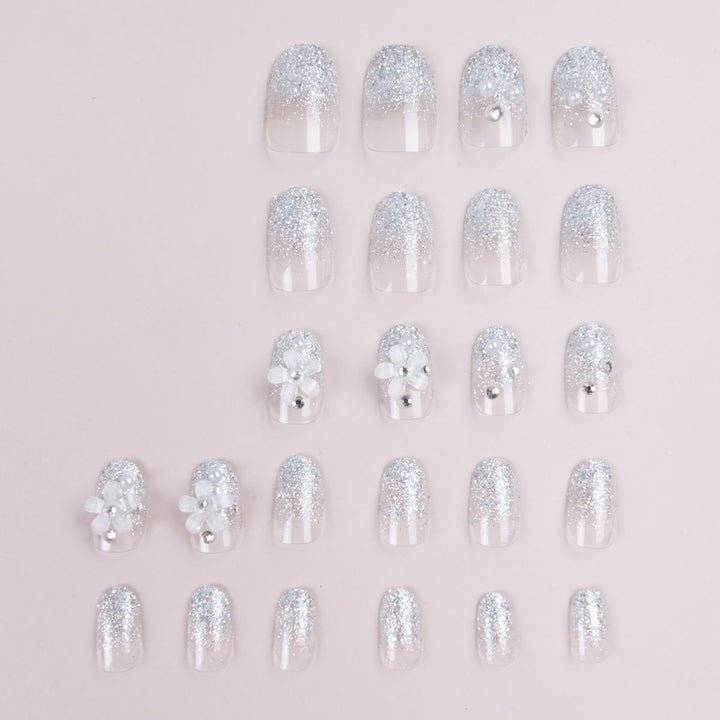 Decorative Press-On Nail Art Set with Floral Accents