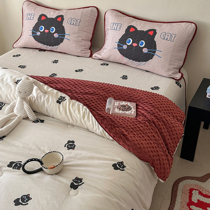 Children's bed set with quilted pillow set, mattress pad, and minky cuddle blanket