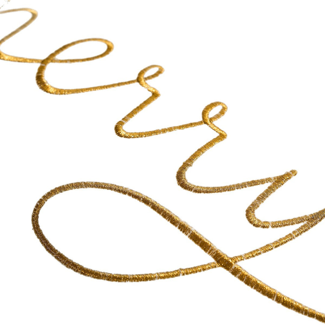 Decorative Holiday Throw Pillow with Gold Script Embroidery