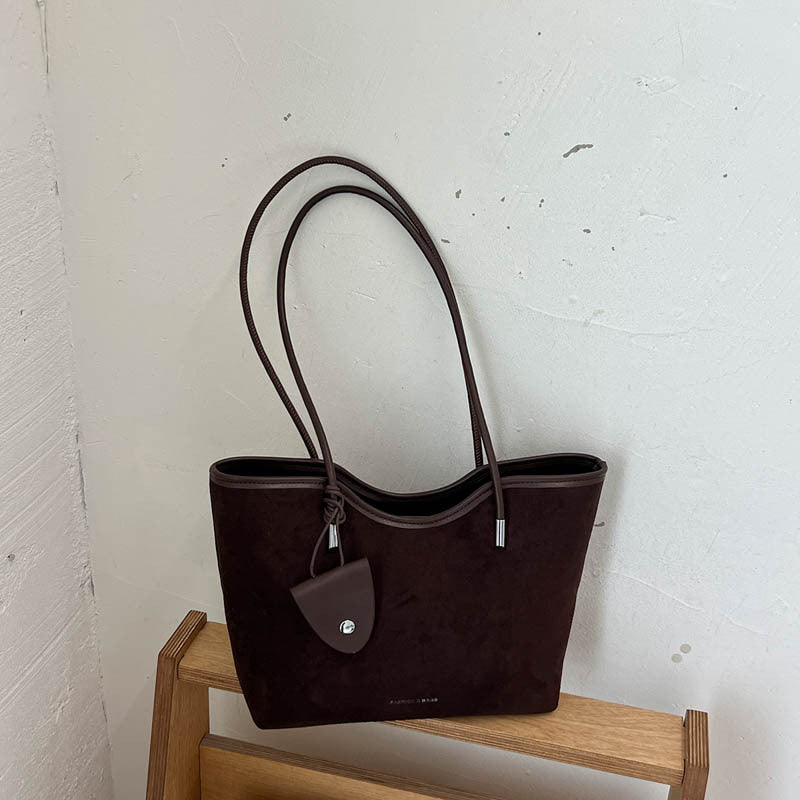 Chic Suede Tote with Decorative Pocket