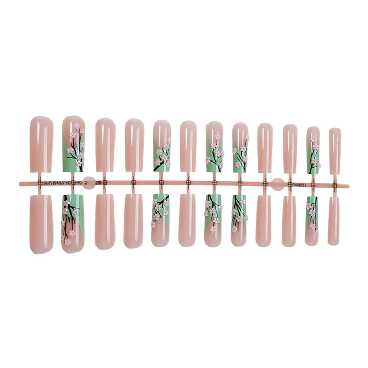 Artificial nail set with delicate flower and natural tones Kalsten