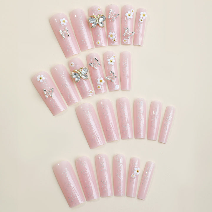 Artificial nail set with floral and glittering accents Kalsten