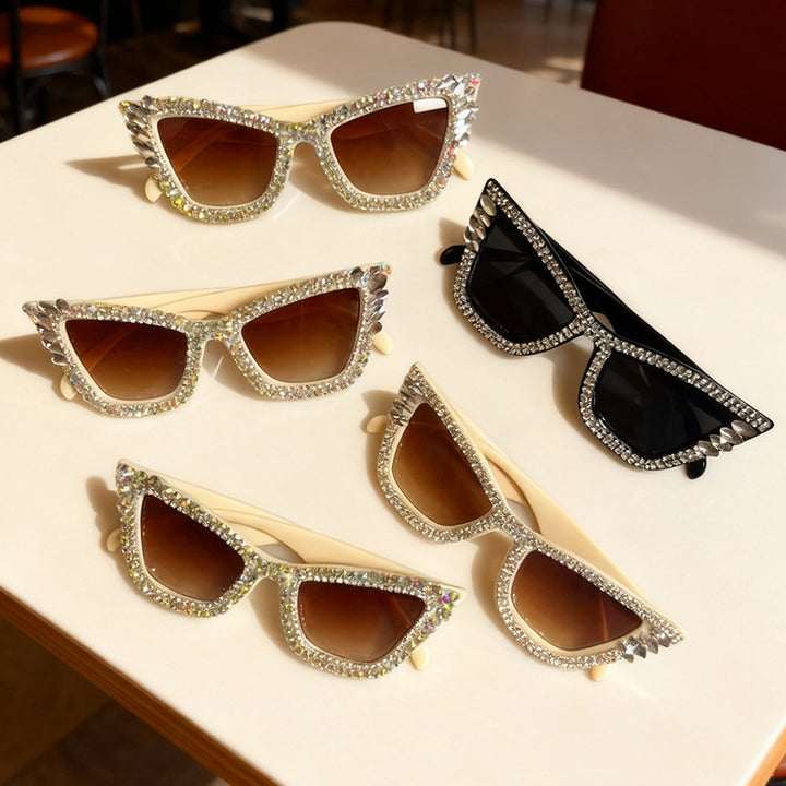 Rhinestone-Accented Cat-Eye Sunglasses Kalsten