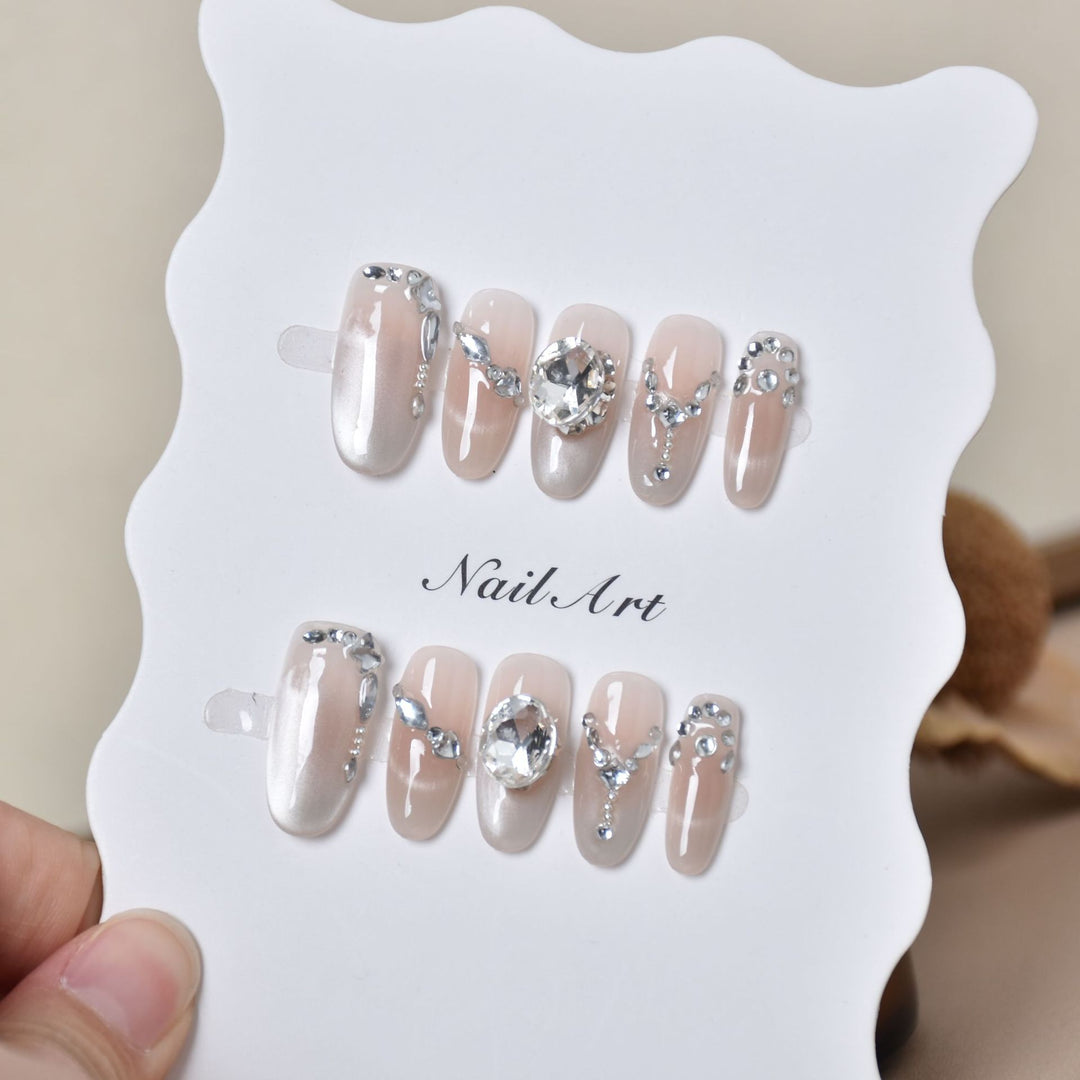 Elegant Crystal-Embellished Press-On Nail Extensions Kalsten