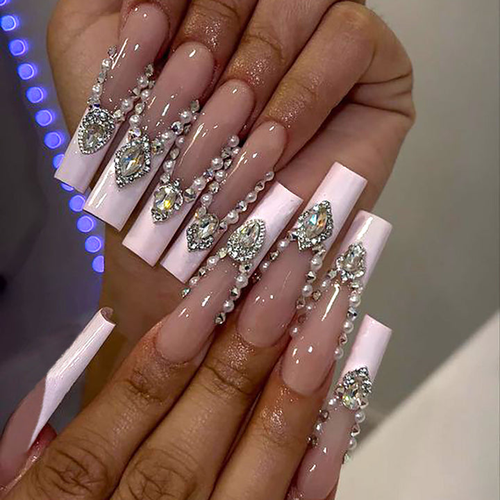 Decorative Rhinestone-Embellished Stiletto Press-On Nails Kalsten