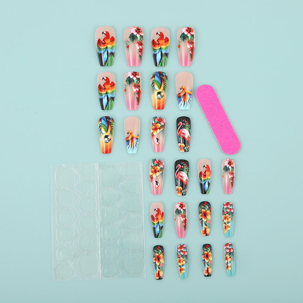 Artificial Nails Set with Tropical Bird Design Kalsten