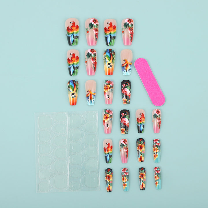 Artificial Nails Set with Tropical Bird Design Kalsten