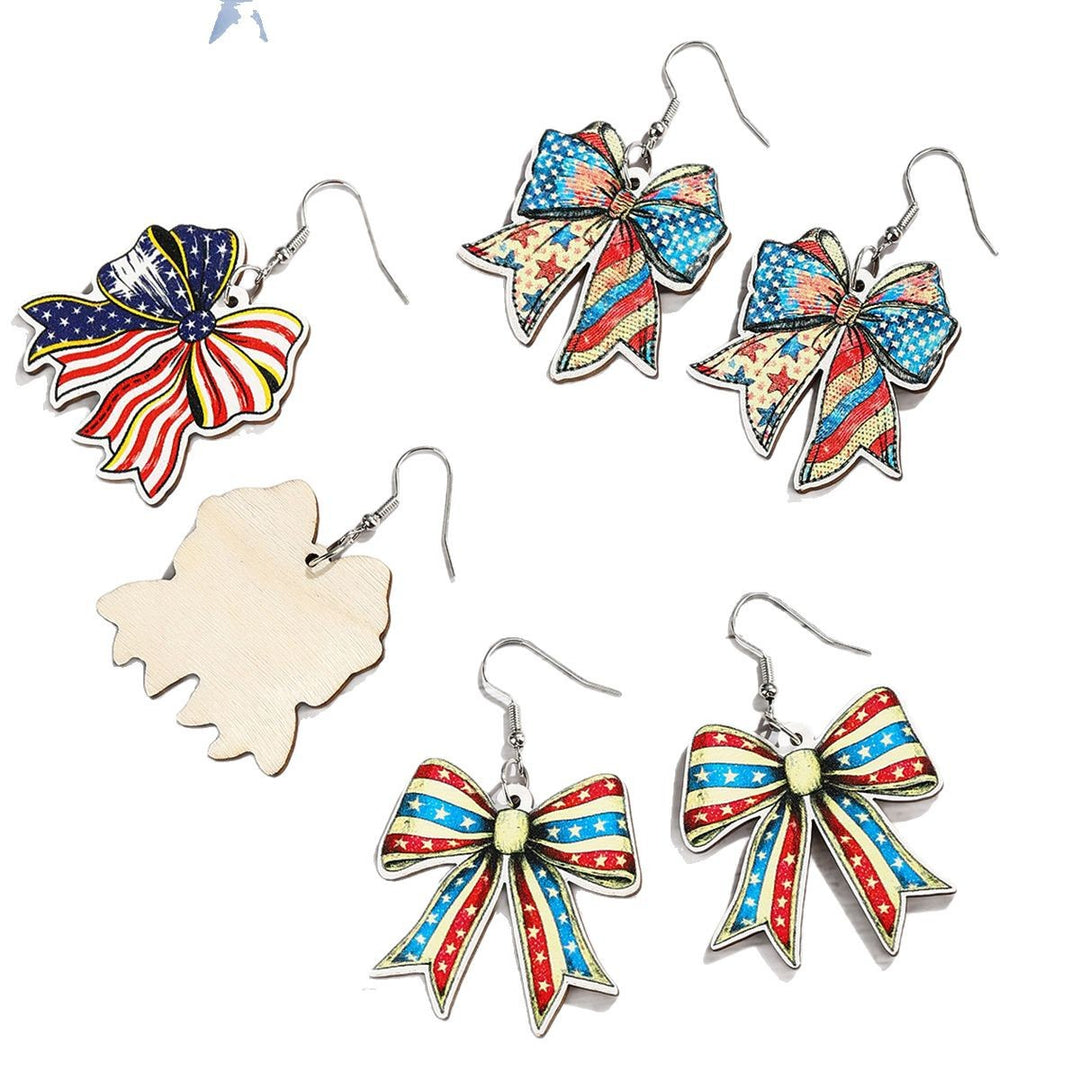 Ladies nan lightweight wooden earrings bow pendant with hook closure and vintage pattern Kalsten