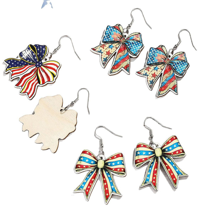 Ladies nan lightweight wooden earrings bow pendant with hook closure and vintage pattern Kalsten