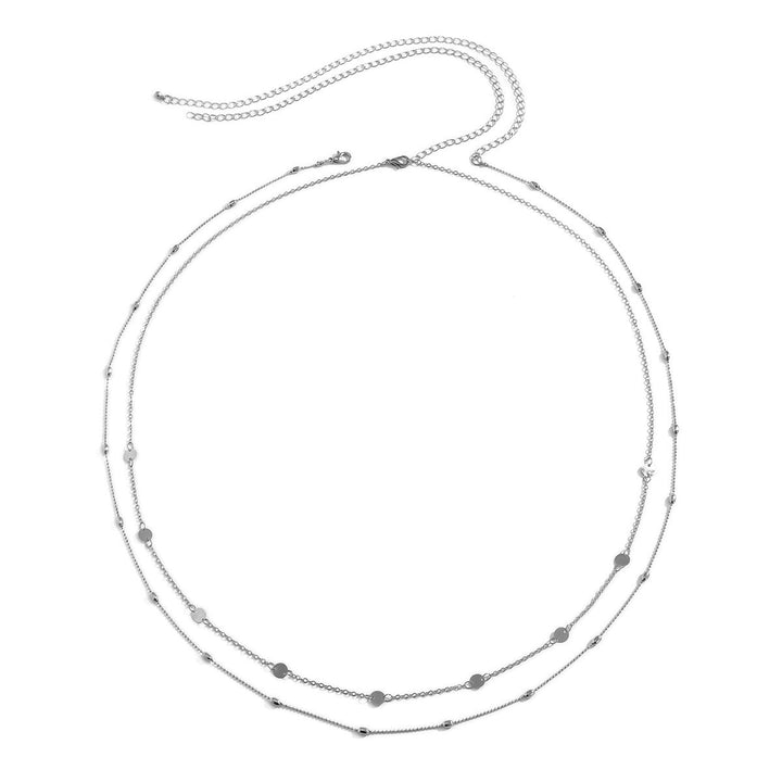 Double Layered Sleek Silver Chain Necklace Kalsten
