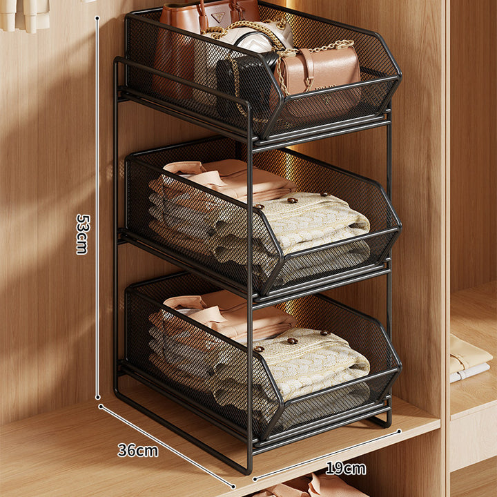 Double-Layer Metal Mesh Pull-Out Closet Organizer for Handbags and Folded Clothing