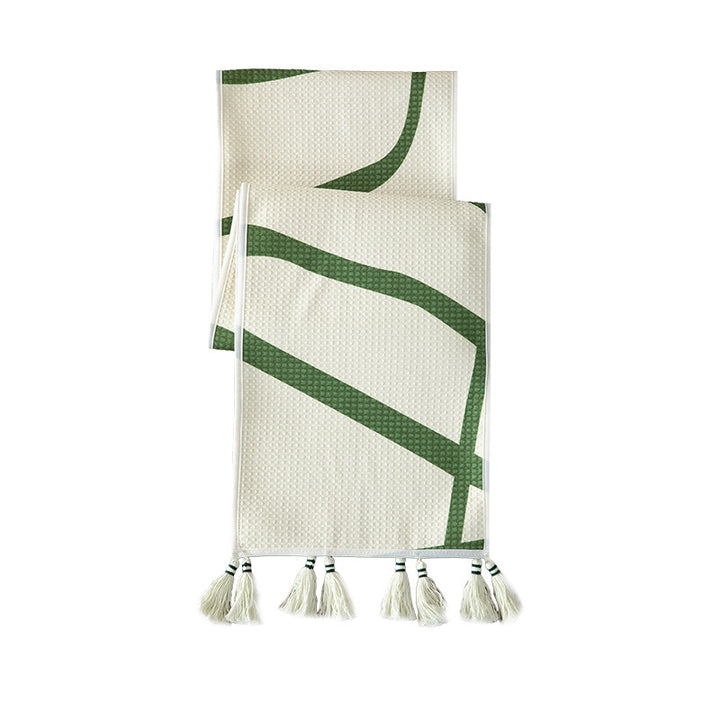 Light waffle beach towel with tassels and geometric jacquard pattern Kalsten