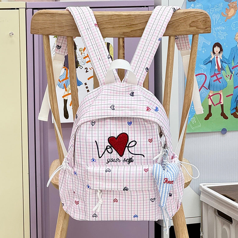Embroidered Heart-Themed Casual Backpack Kalsten