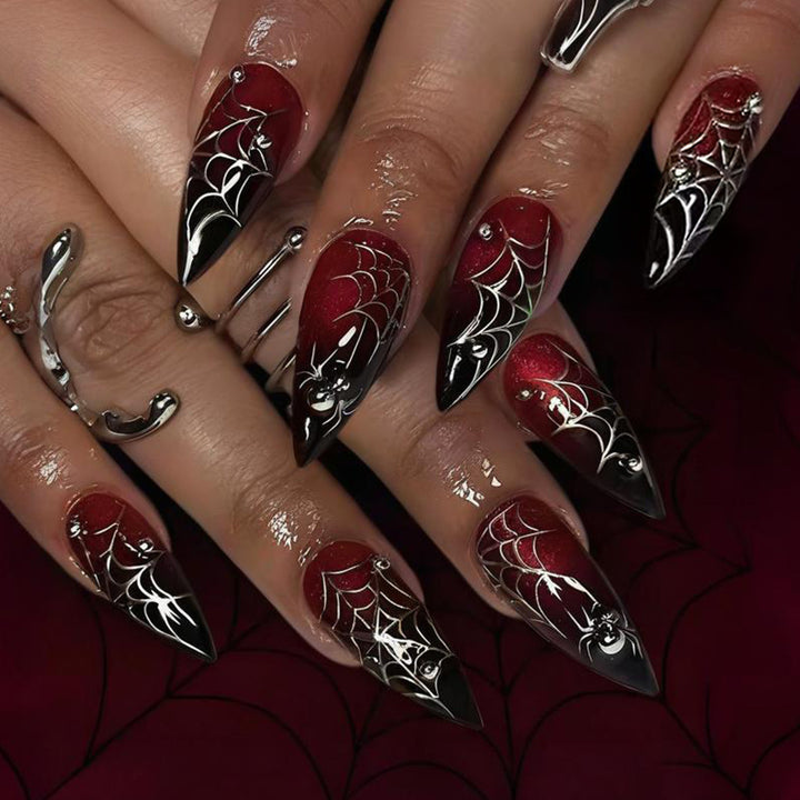 Halloween artificial nail set with creative spider designs and glitter details Kalsten