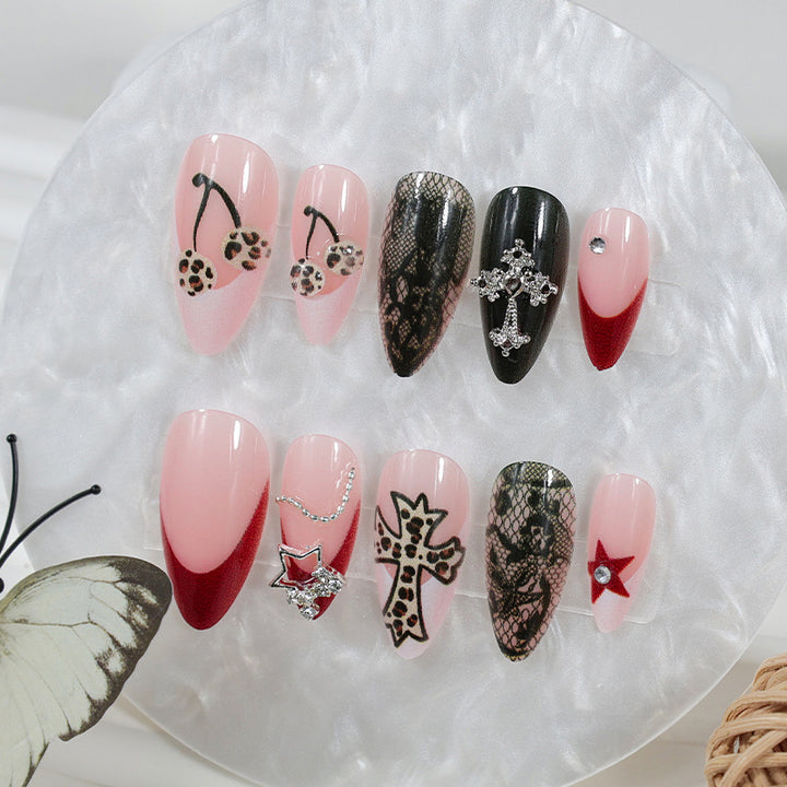 Acrylic nail set with glamorous designs and high-quality embellishments Kalsten