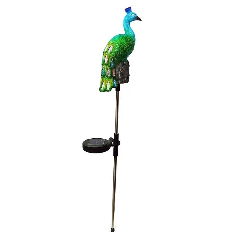 Solar-Powered Resin Peacock Garden Stake Lights With LED Glow And Weatherproof Metal Stakes Kalsten