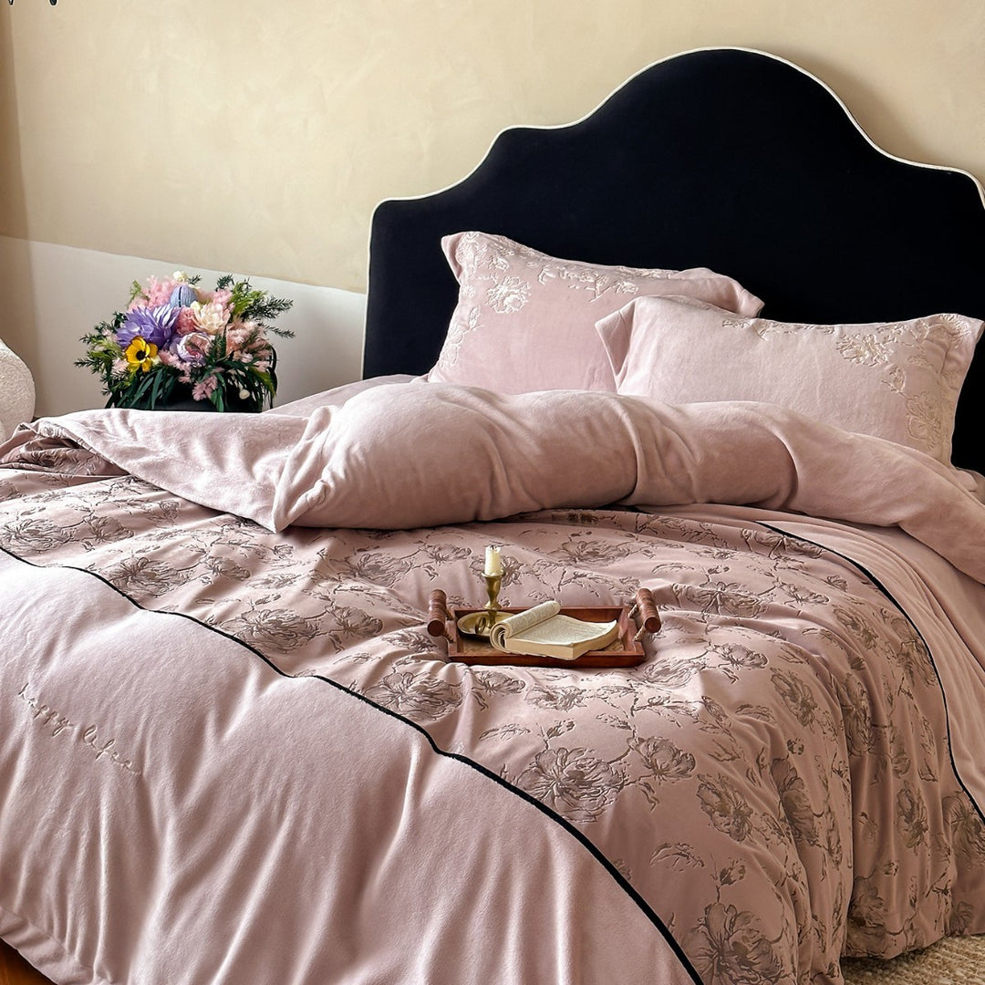 Luxurious bedding set with embroidered floral design