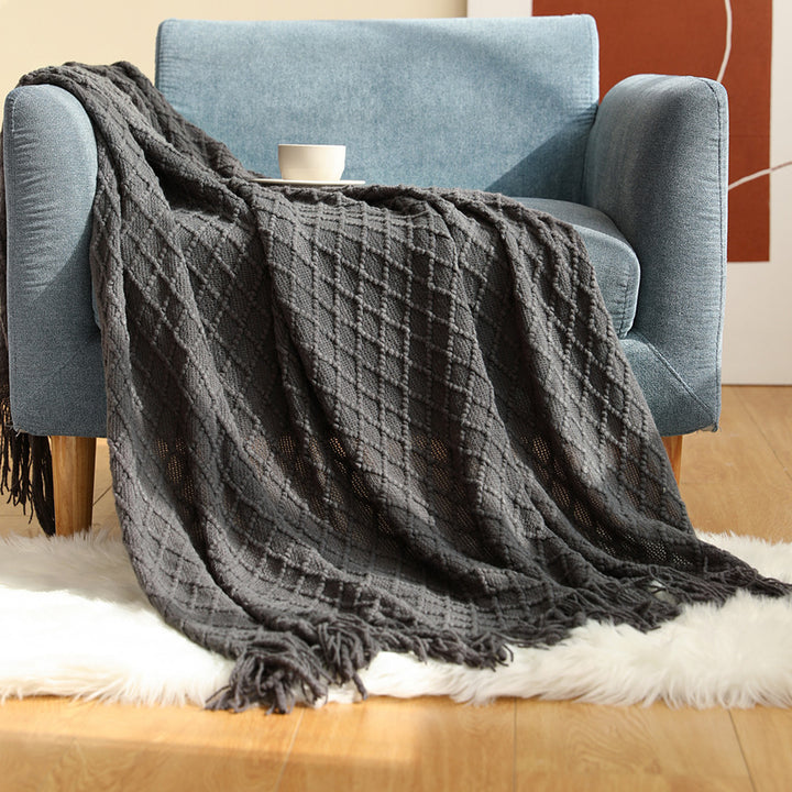Cable Knit Fringe Throw Blanket Kalsten