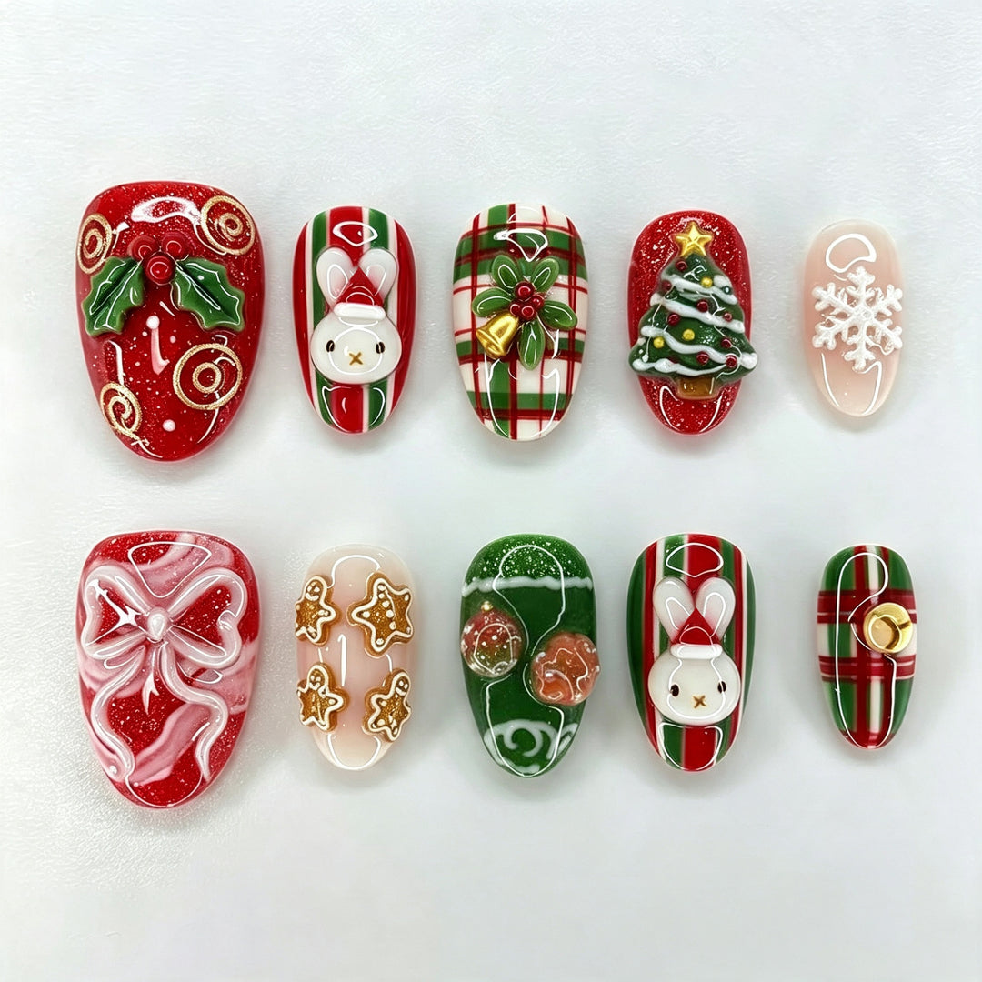 Festive Holiday-Inspired Press-On Nail Art Set Kalsten