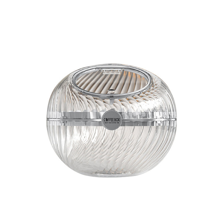 Spherical coffee capsule dispenser made of clear acrylic with flip lid