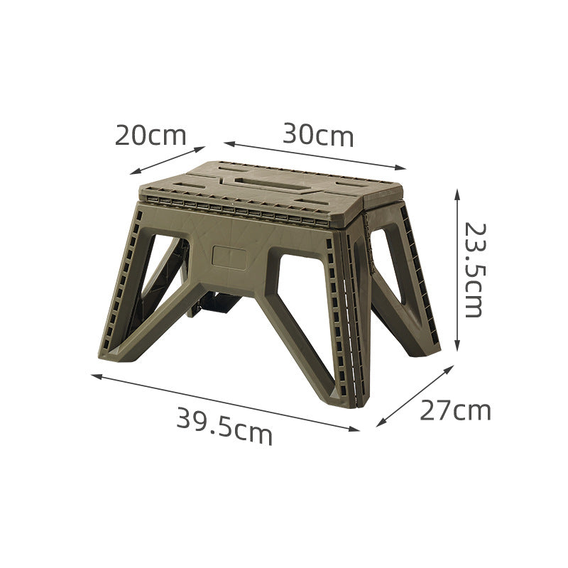 Compact foldable step stool made of shatterproof plastic with carrying handle and non-slip feet