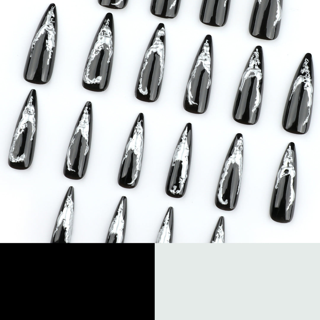 Artistic stiletto nails with modern metal effect Kalsten