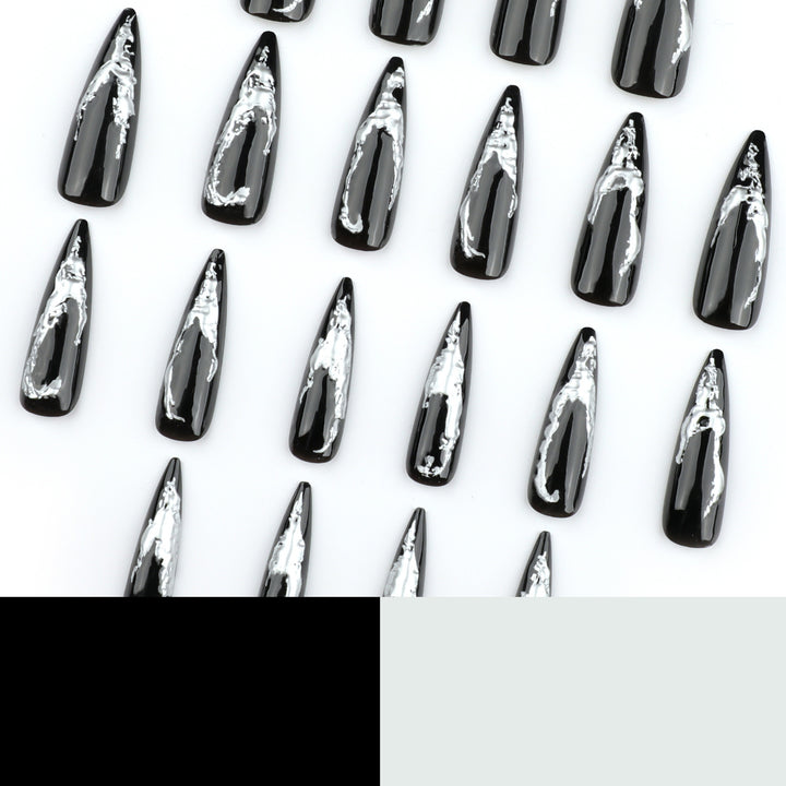 Artistic stiletto nails with modern metal effect Kalsten