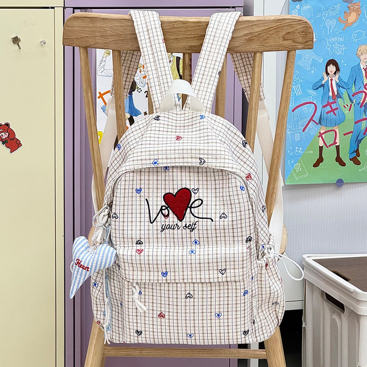 Embroidered Heart-Themed Casual Backpack Kalsten
