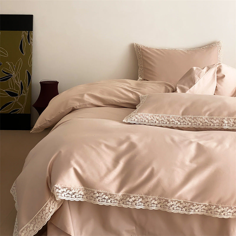 Luxurious satin bedding set with fine lace trim