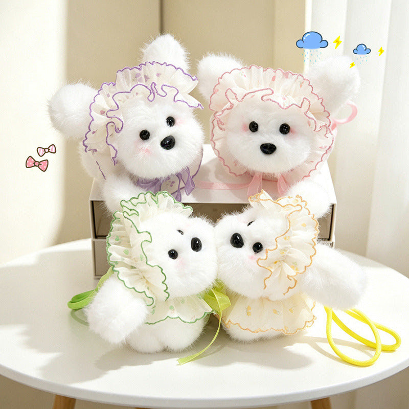 Fluffy Bunny Bag Charm Keychain with Faux-Fur Plush Body and Decorative Resin Accent Kalsten
