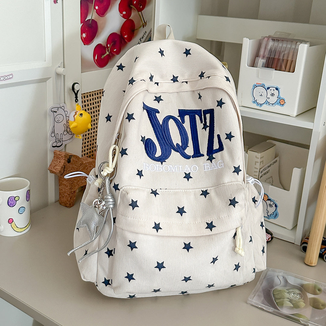 Stylish Star-Embellished Corduroy Backpack Kalsten