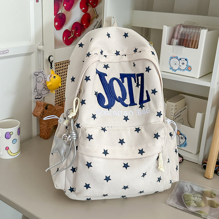 Stylish Star-Embellished Corduroy Backpack Kalsten