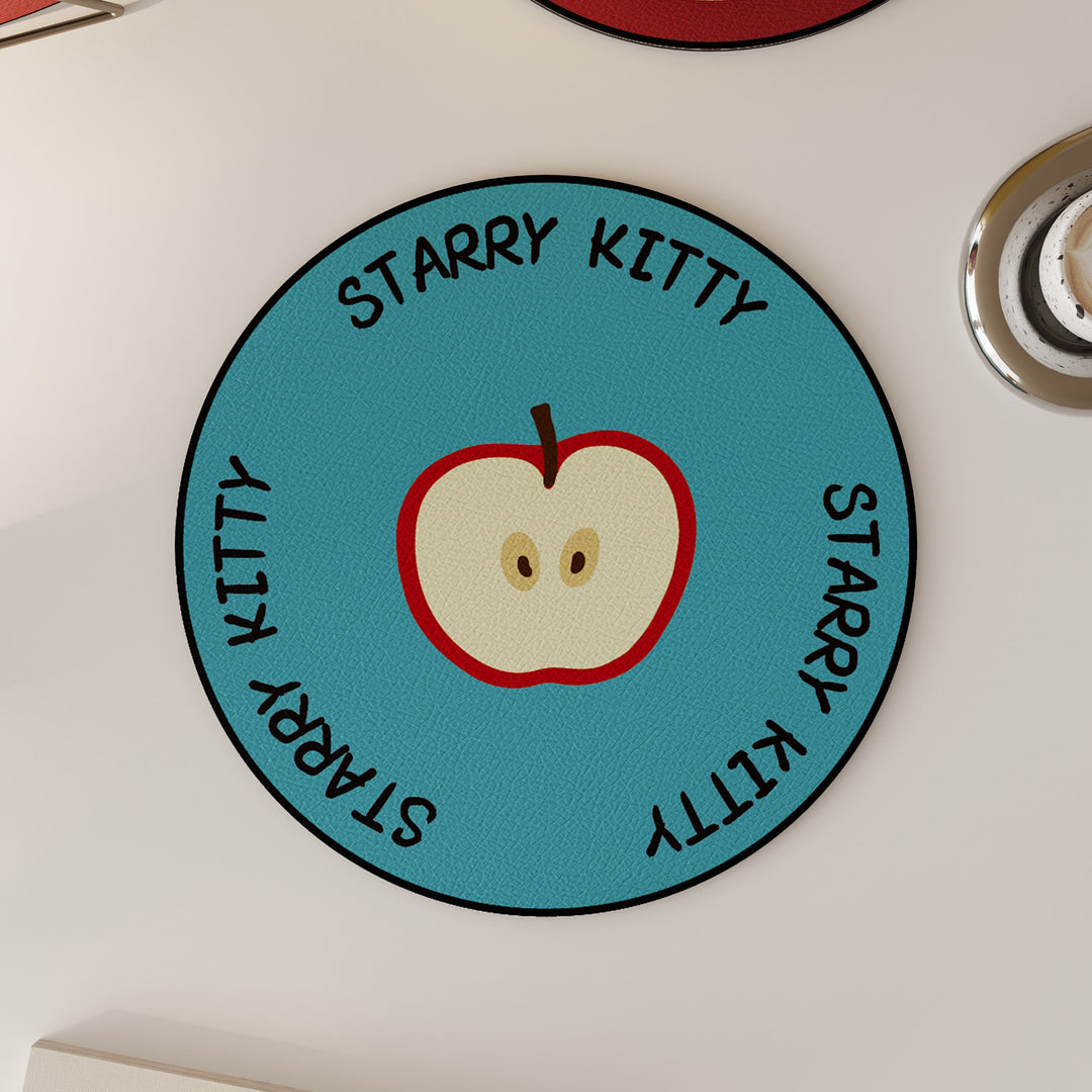Round Non-Slip PU Leather Drink Coaster with Cute Cat Holding Star Illustration