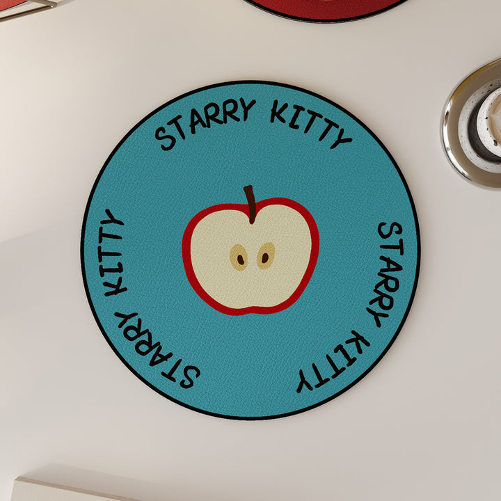 Round Non-Slip PU Leather Drink Coaster with Cute Cat Holding Star Illustration